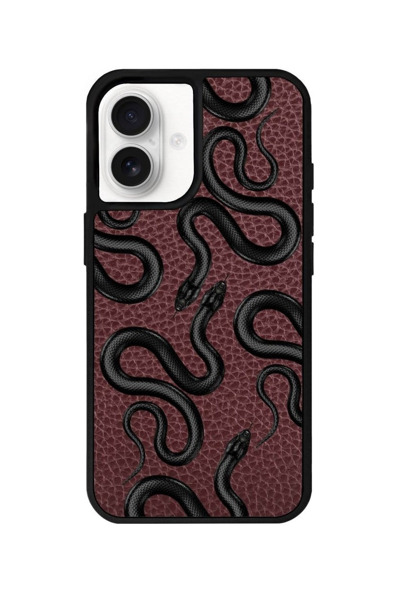 iPhone 16 Snakes Leather Vegan Deri Telefon Kılıfı Bordo - SUMTHINCS