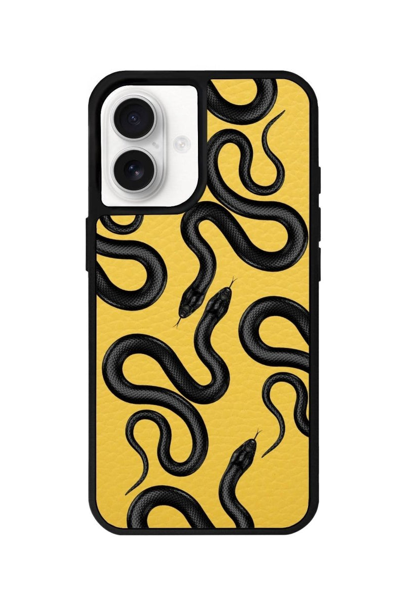 iPhone 16 Snakes Leather Vegan Deri Telefon Kılıfı Sarı - SUMTHINCS