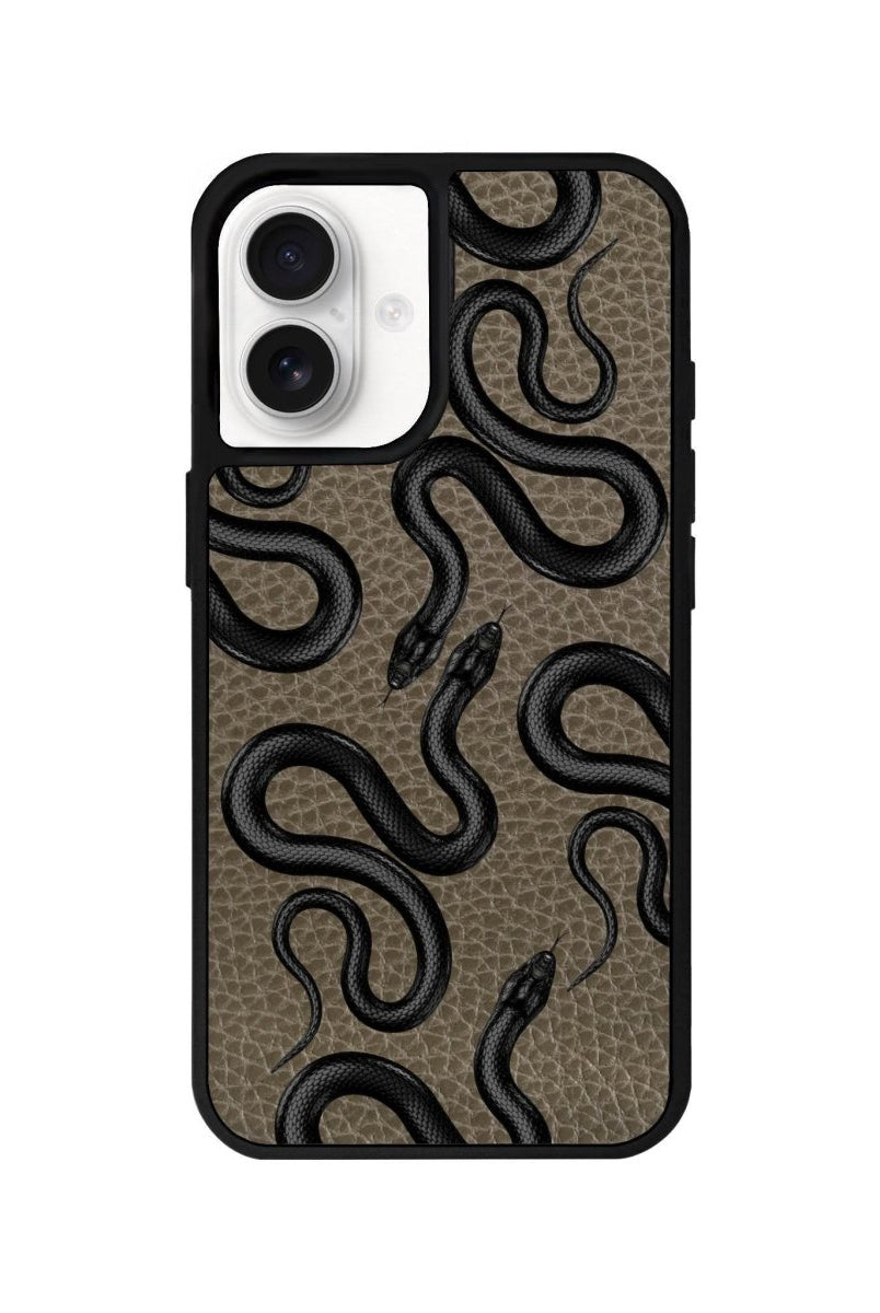 iPhone 16 Snakes Leather Vegan Deri Telefon Kılıfı Haki - SUMTHINCS