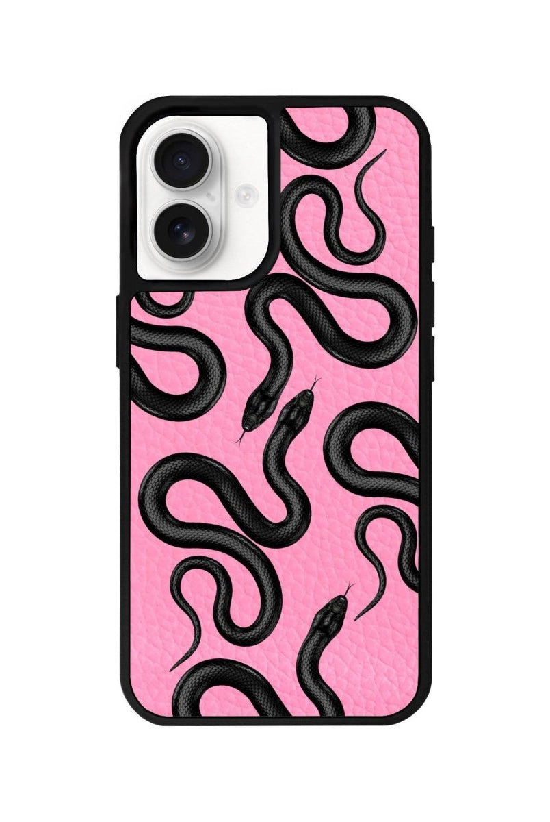 iPhone 16 Snakes Leather Vegan Deri Telefon Kılıfı Pembe - SUMTHINCS