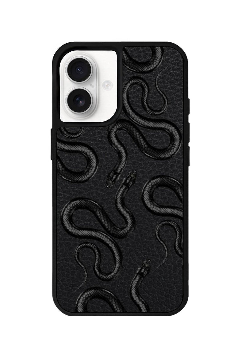 iPhone 16 Snakes Leather Vegan Deri Telefon Kılıfı Siyah - SUMTHINCS