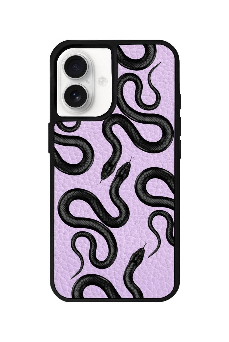 iPhone 16 Snakes Leather Vegan Deri Telefon Kılıfı Lila - SUMTHINCS
