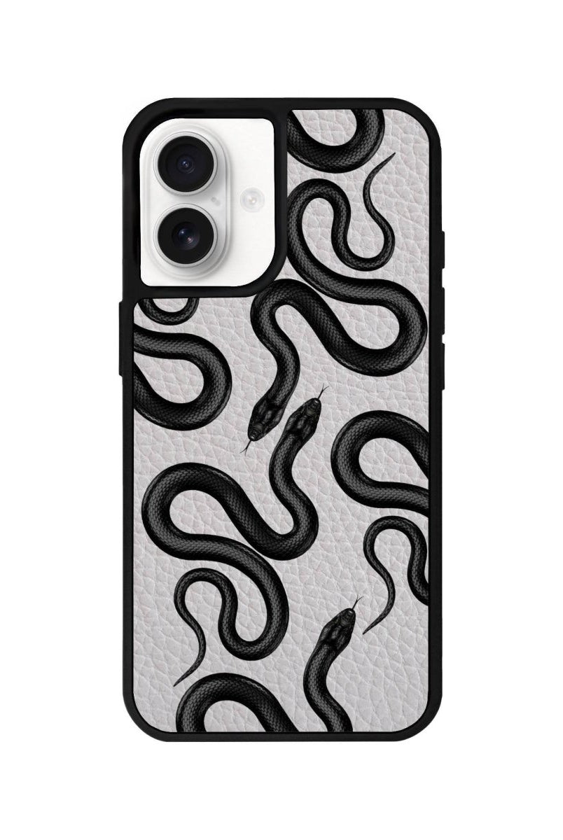 iPhone 16 Snakes Leather Vegan Deri Telefon Kılıfı Gri - SUMTHINCS