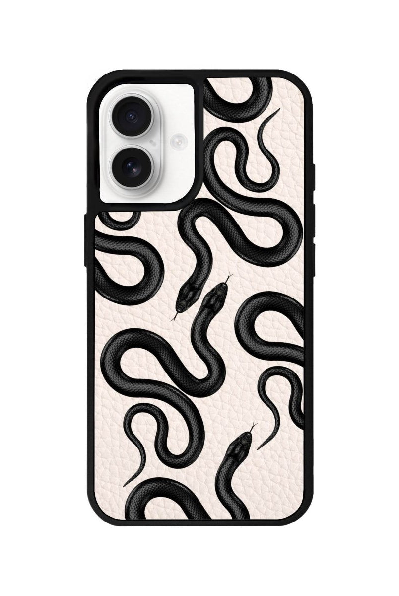 iPhone 16 Snakes Leather Vegan Deri Telefon Kılıfı Bej - SUMTHINCS