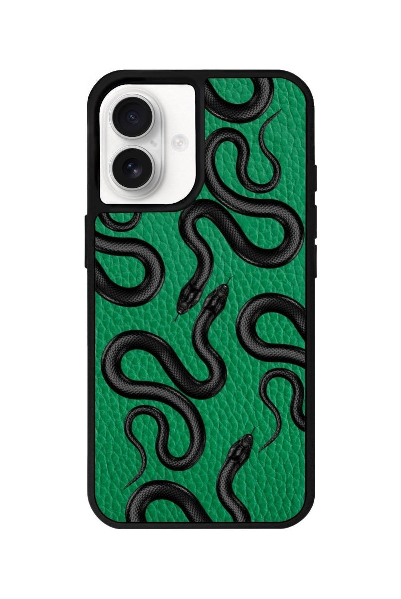 iPhone 16 Snakes Leather Vegan Deri Telefon Kılıfı Yeşil - SUMTHINCS