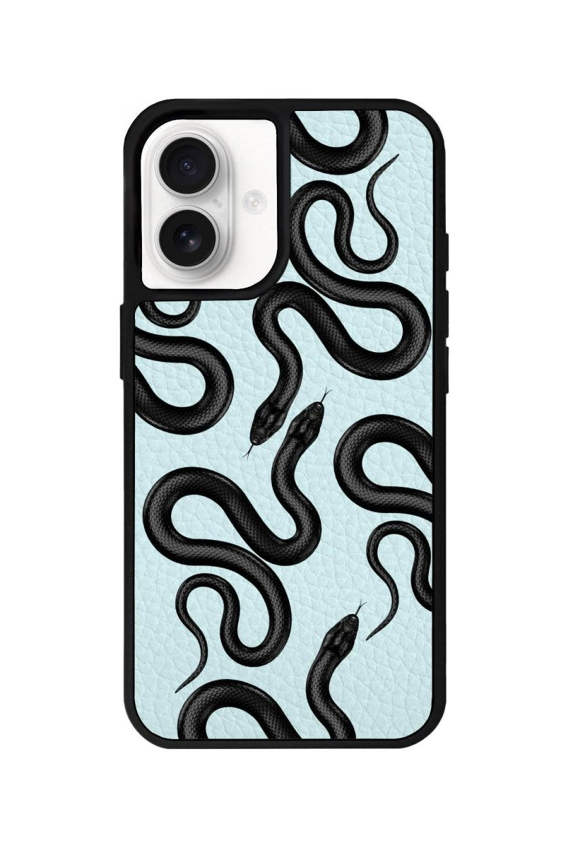 iPhone 16 Snakes Leather Vegan Deri Telefon Kılıfı Açık Mavi - SUMTHINCS