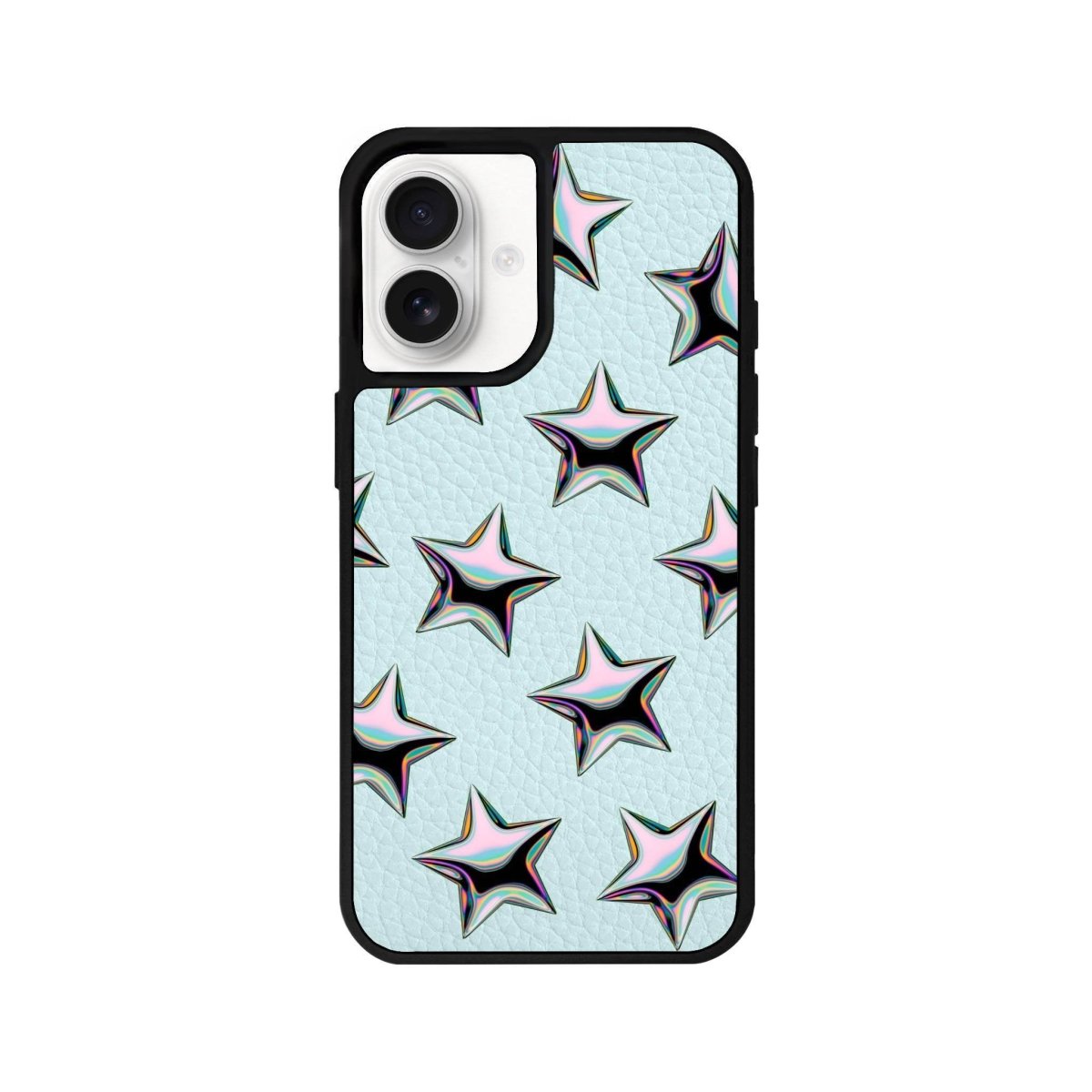 iPhone 16 Stars Leather Vegan Deri Telefon Kılıfı Açık Mavi - SUMTHINCS