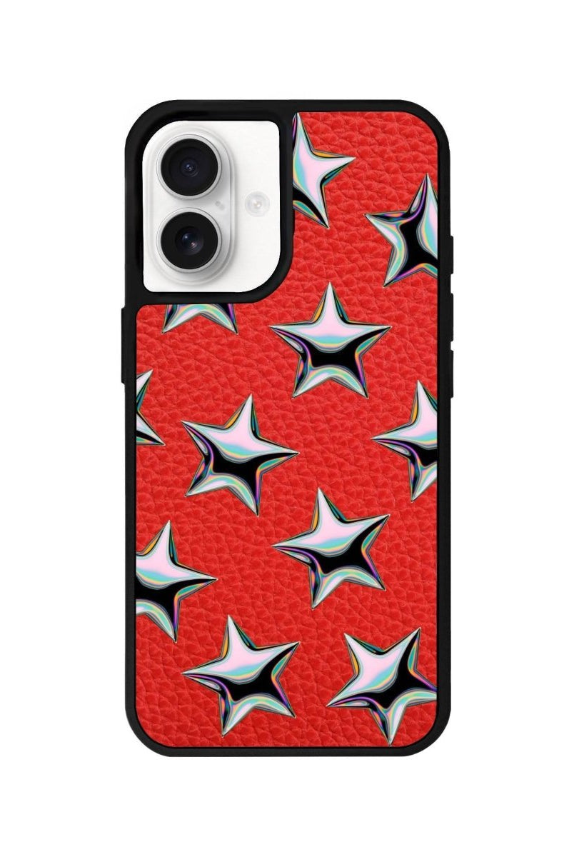 iPhone 16 Stars Leather Vegan Deri Telefon Kılıfı Kırmızı - SUMTHINCS