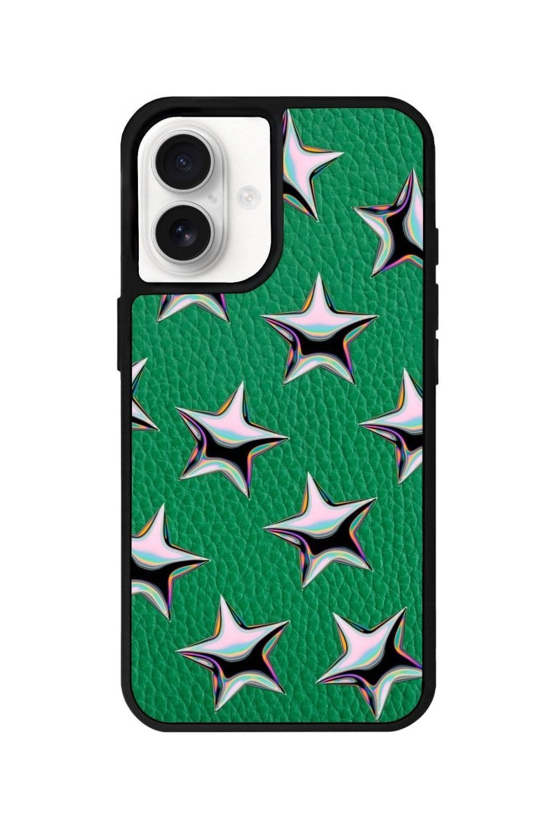 iPhone 16 Stars Leather Vegan Deri Telefon Kılıfı Yeşil - SUMTHINCS