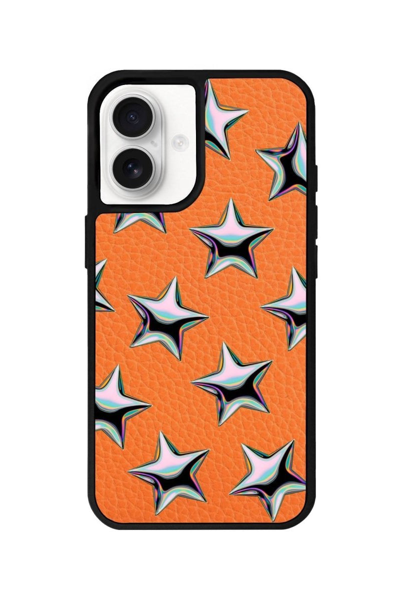 iPhone 16 Stars Leather Vegan Deri Telefon Kılıfı Turuncu - SUMTHINCS