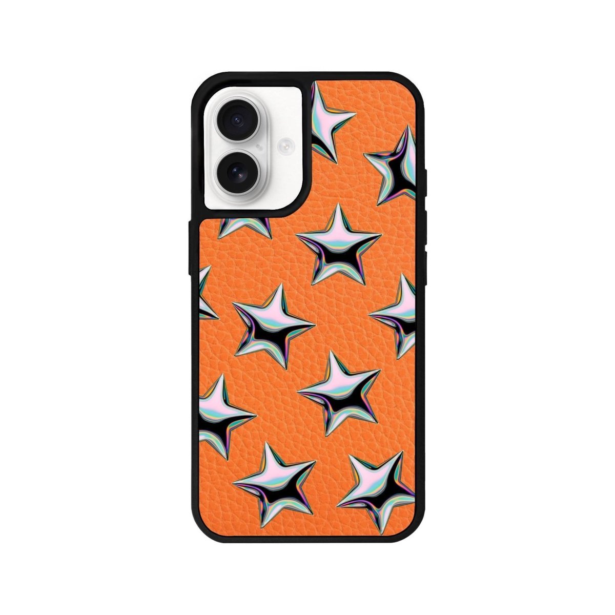 iPhone 16 Stars Leather Vegan Deri Telefon Kılıfı Turuncu - SUMTHINCS