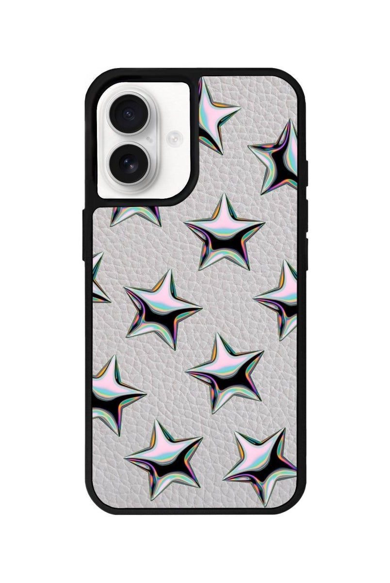 iPhone 16 Stars Leather Vegan Deri Telefon Kılıfı Gri - SUMTHINCS