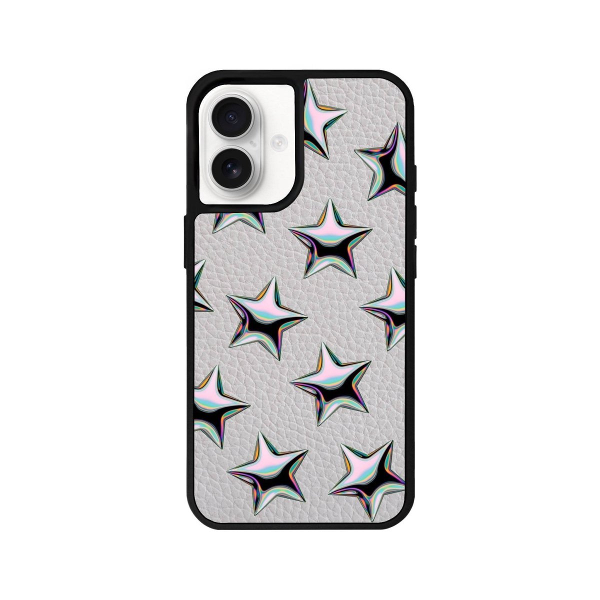 iPhone 16 Stars Leather Vegan Deri Telefon Kılıfı Gri - SUMTHINCS