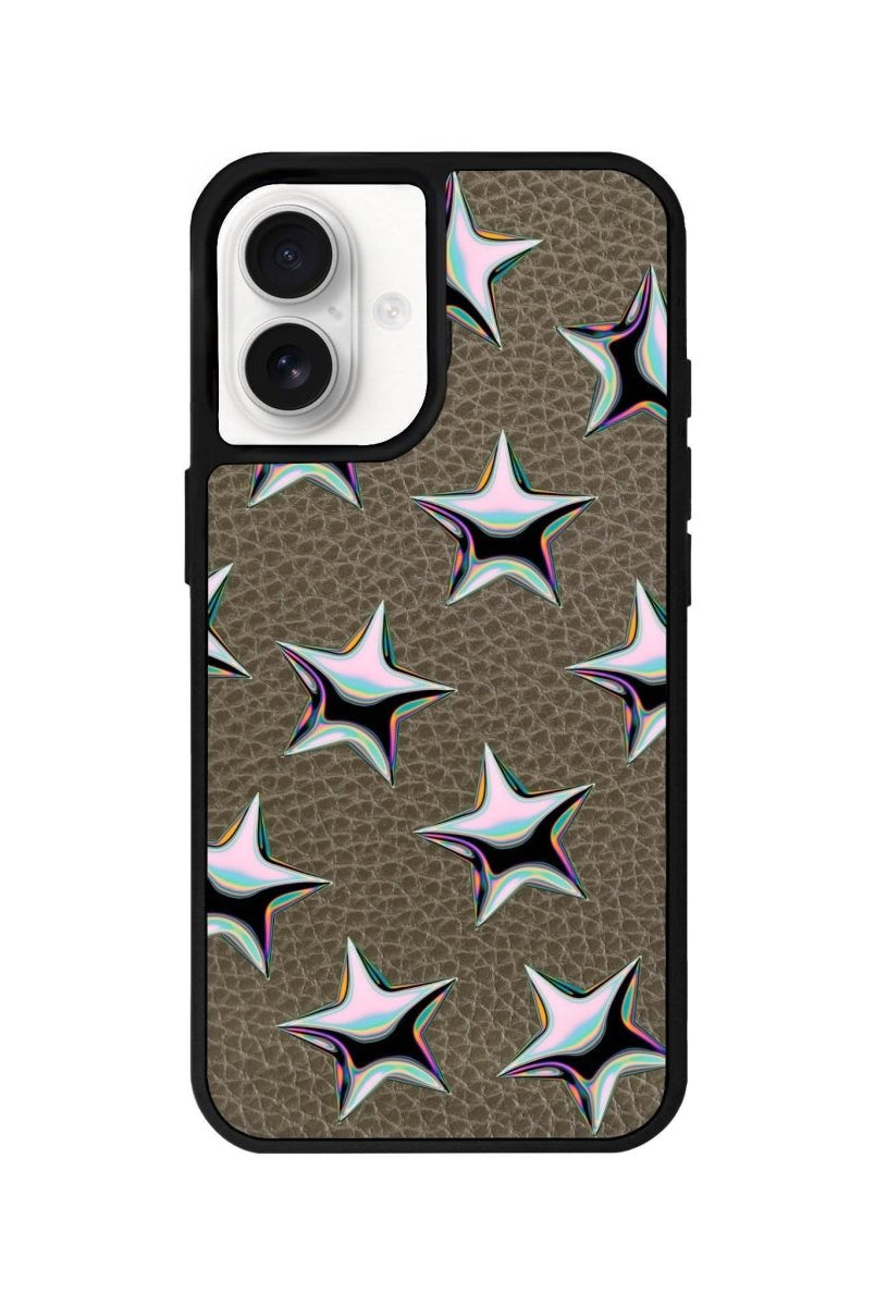 iPhone 16 Stars Leather Vegan Deri Telefon Kılıfı Haki - SUMTHINCS