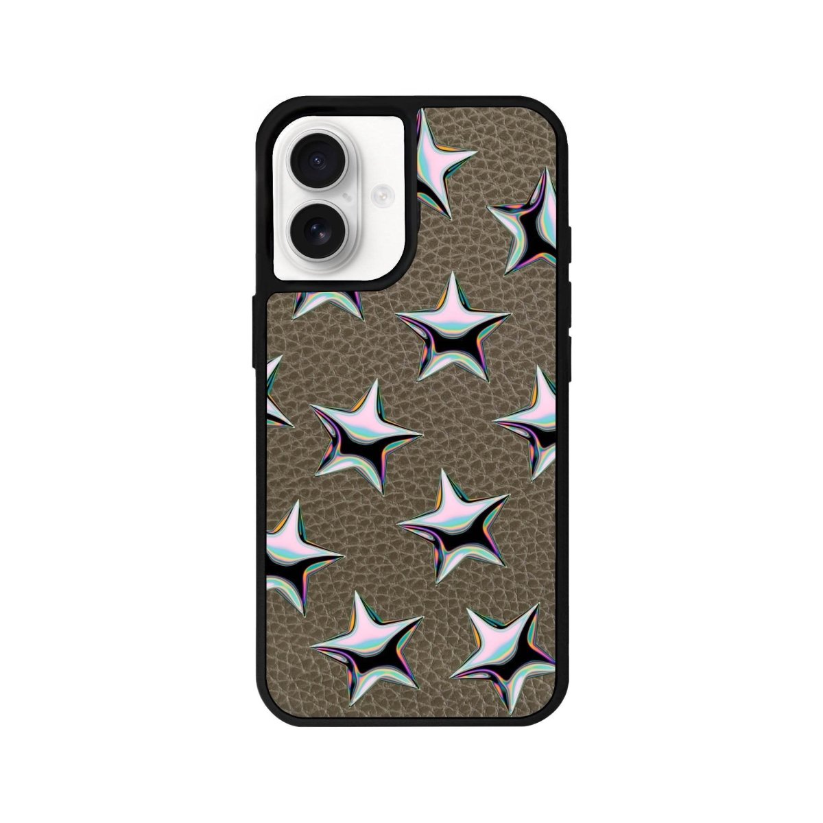 iPhone 16 Stars Leather Vegan Deri Telefon Kılıfı Haki - SUMTHINCS