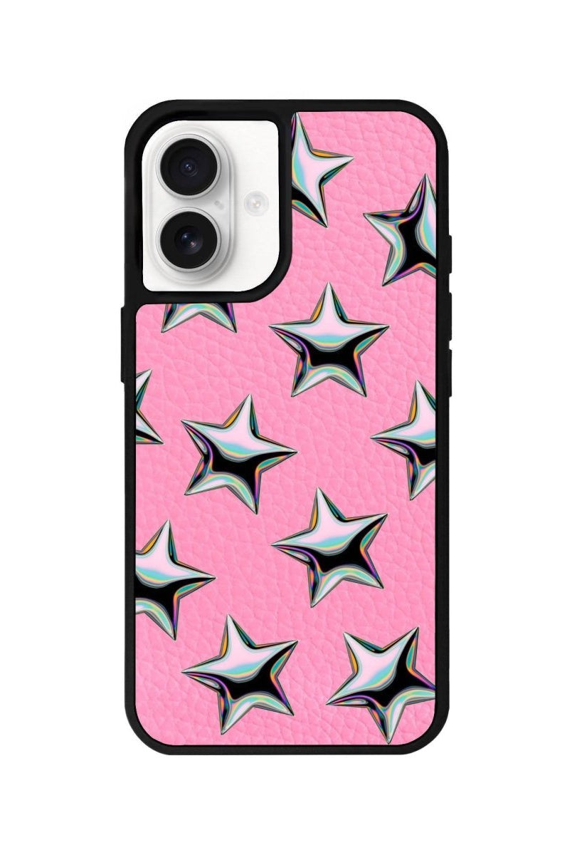 iPhone 16 Stars Leather Vegan Deri Telefon Kılıfı Pembe - SUMTHINCS