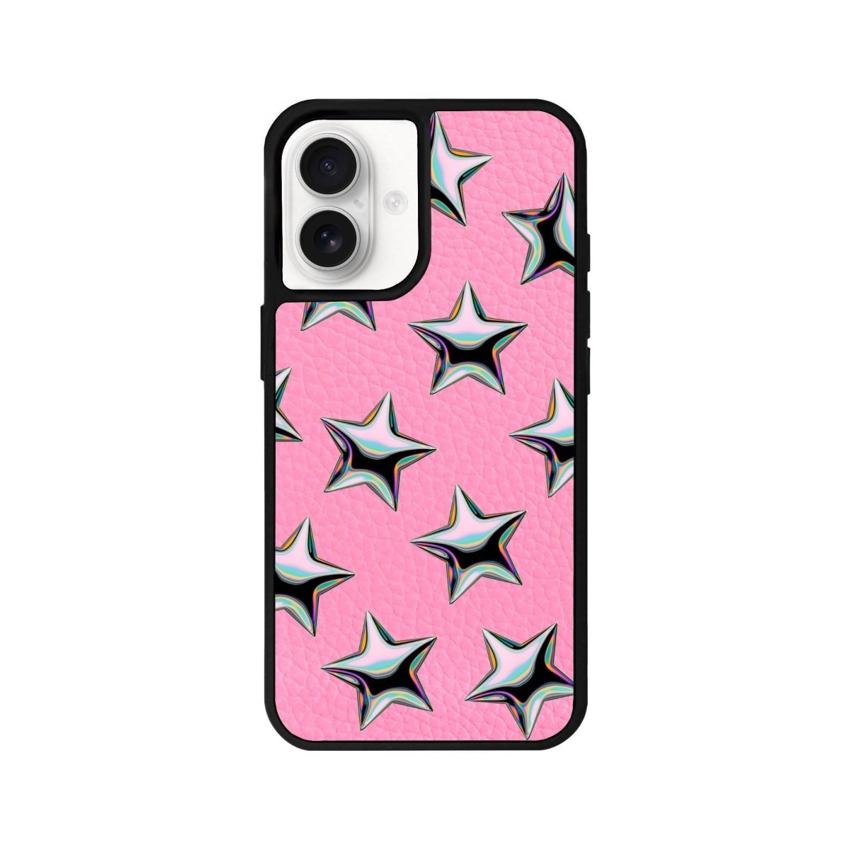 iPhone 16 Stars Leather Vegan Deri Telefon Kılıfı Pembe - SUMTHINCS