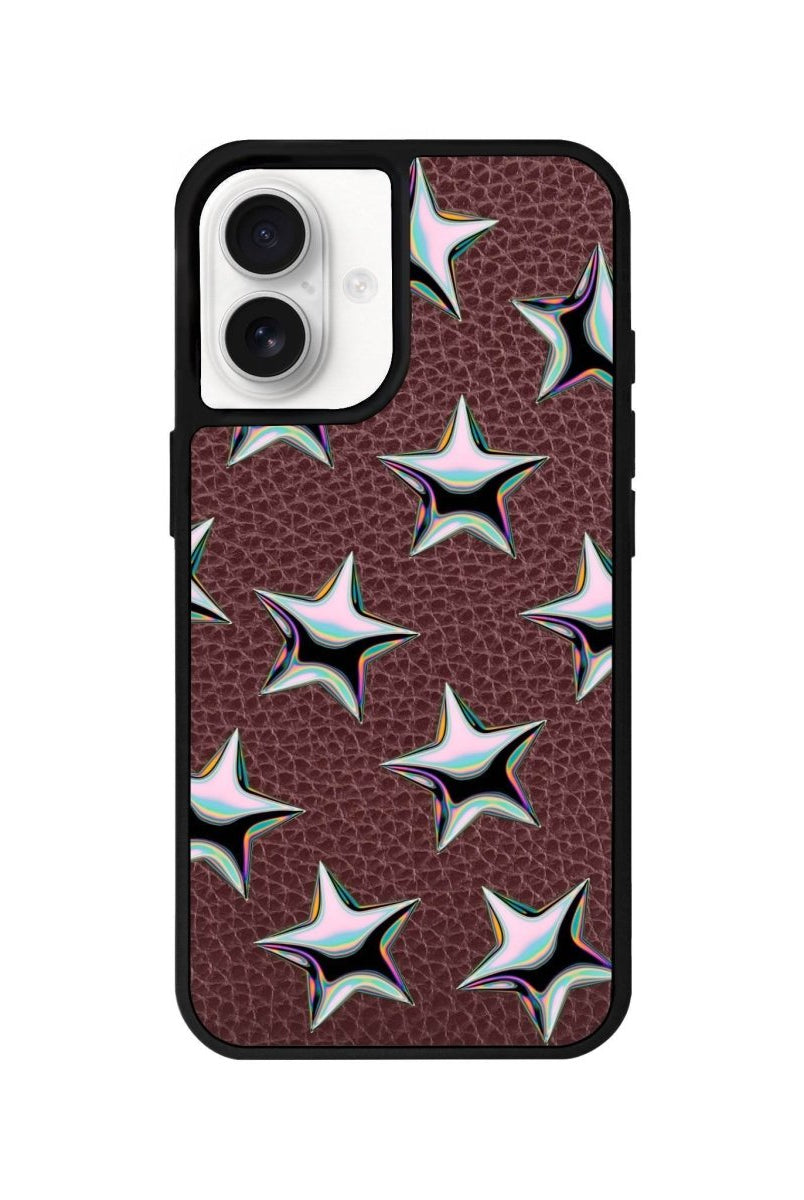 iPhone 16 Stars Leather Vegan Deri Telefon Kılıfı Bordo - SUMTHINCS