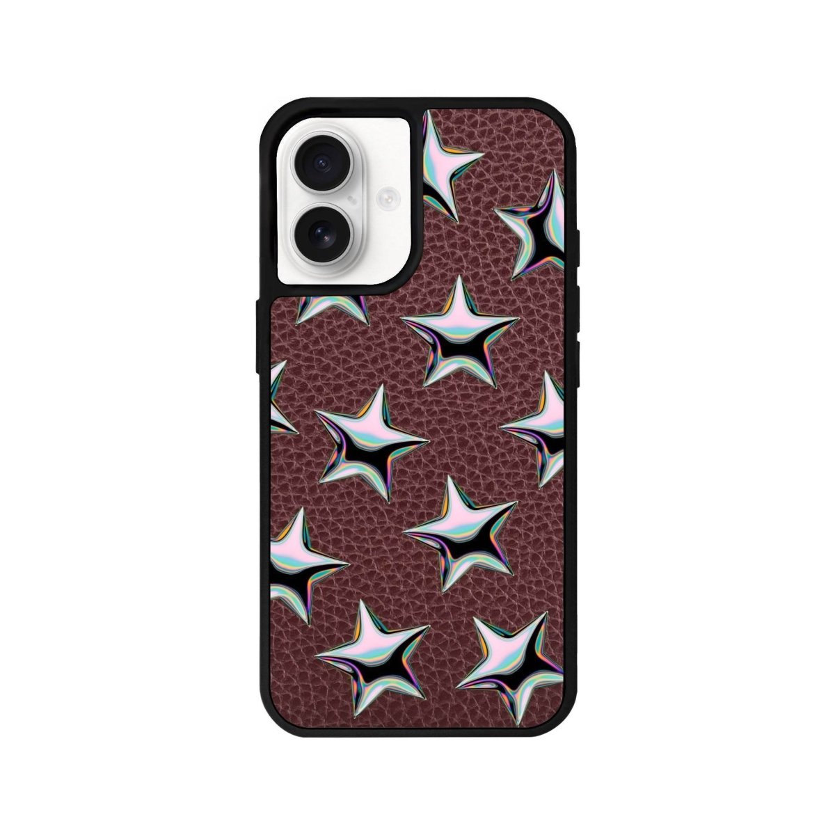 iPhone 16 Stars Leather Vegan Deri Telefon Kılıfı Bordo - SUMTHINCS