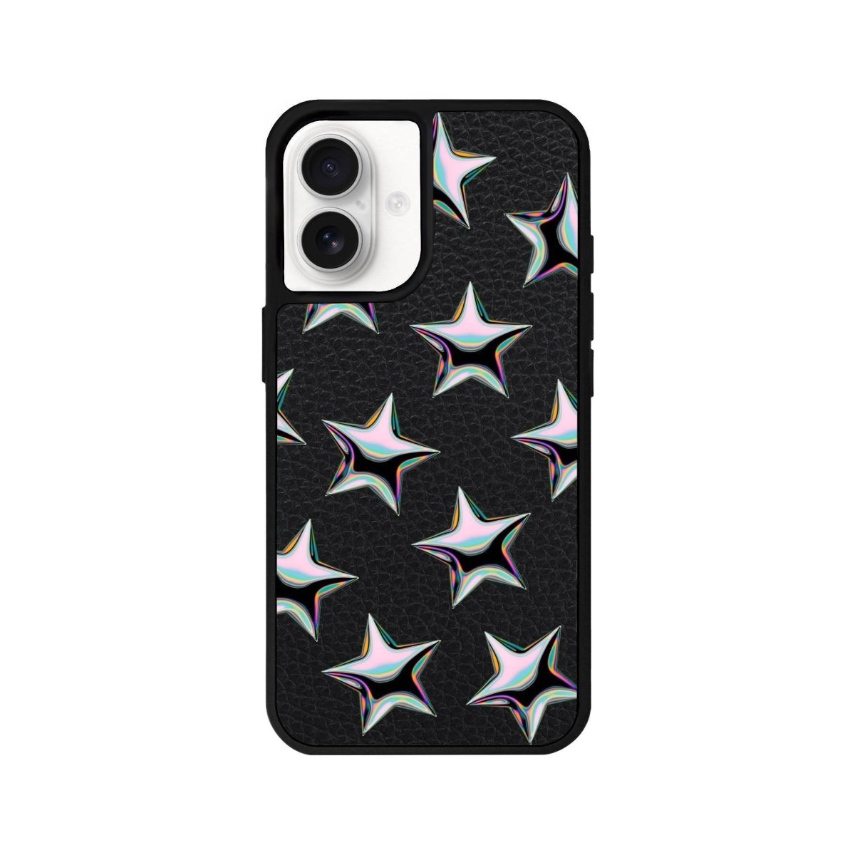 iPhone 16 Stars Leather Vegan Deri Telefon Kılıfı Siyah - SUMTHINCS