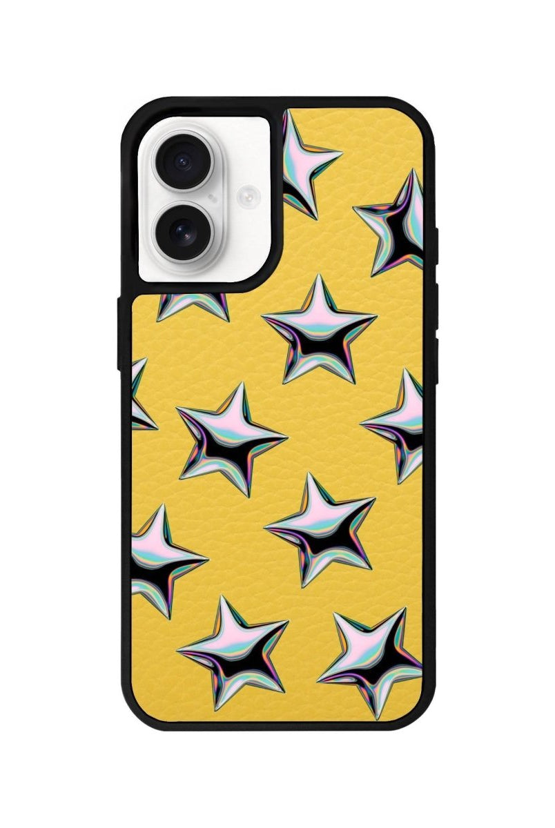 iPhone 16 Stars Leather Vegan Deri Telefon Kılıfı Sarı - SUMTHINCS