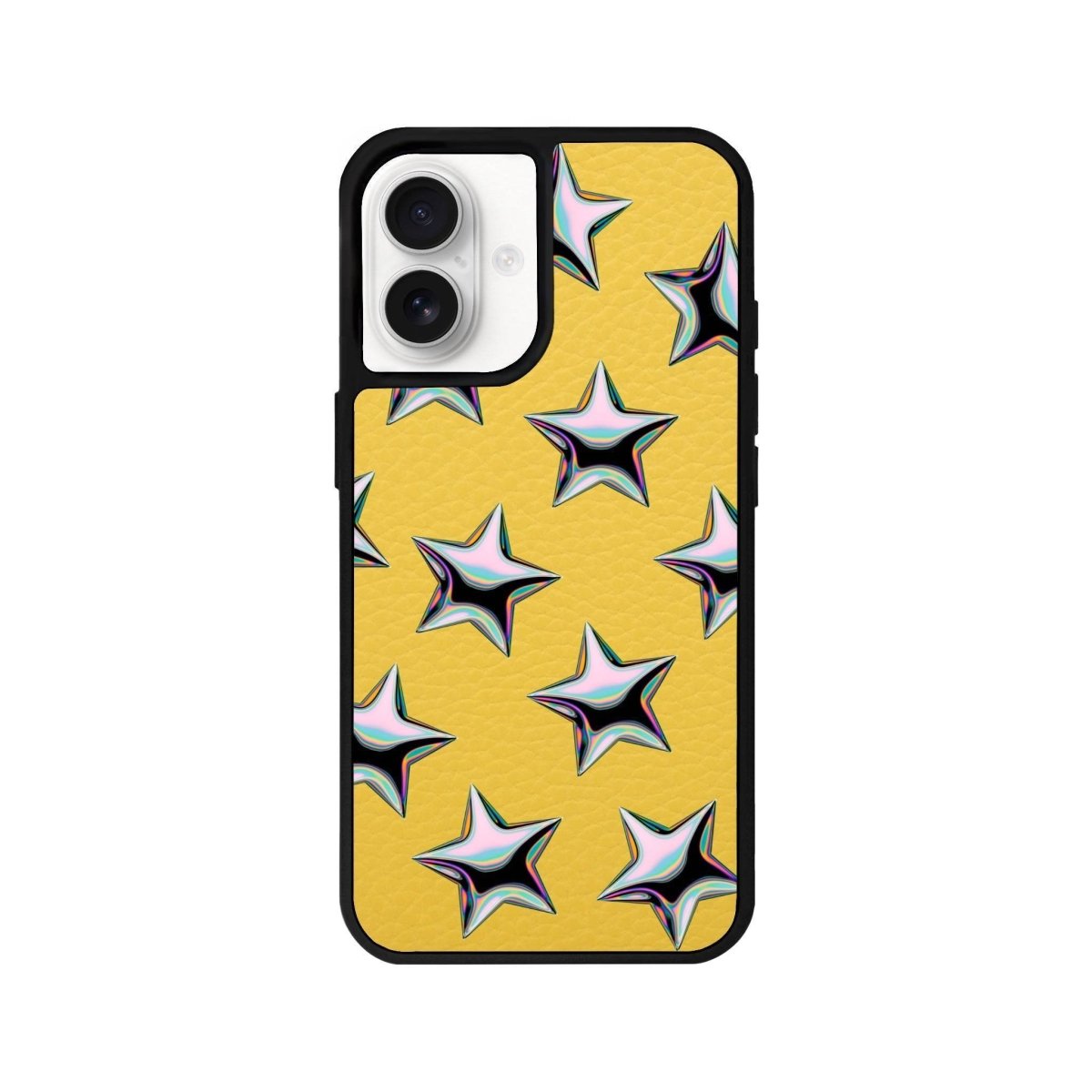 iPhone 16 Stars Leather Vegan Deri Telefon Kılıfı Sarı - SUMTHINCS