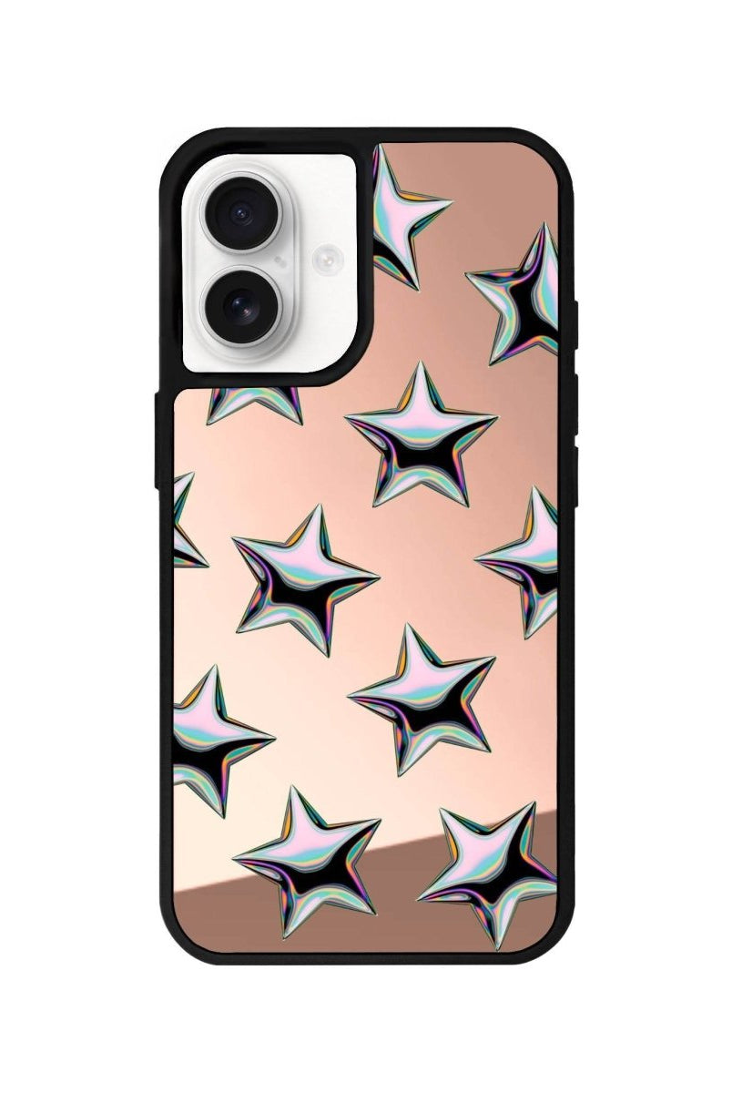 iPhone 16 Stars Mirror Aynalı Telefon Kılıfı Metalik Pembe - SUMTHINCS