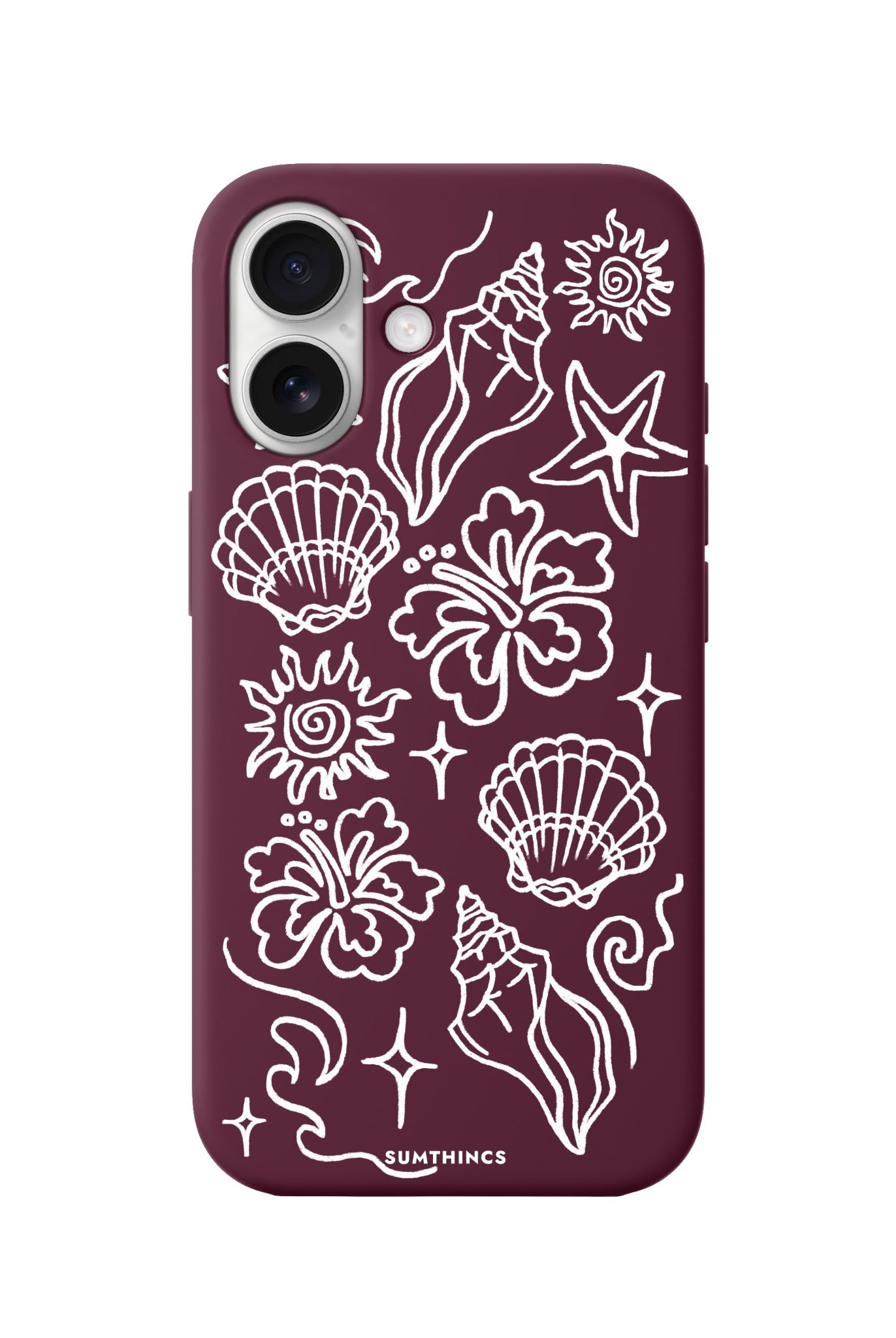 iPhone 16 Summer Sketch Premium Telefon Kılıfı Bordo - SUMTHINCS
