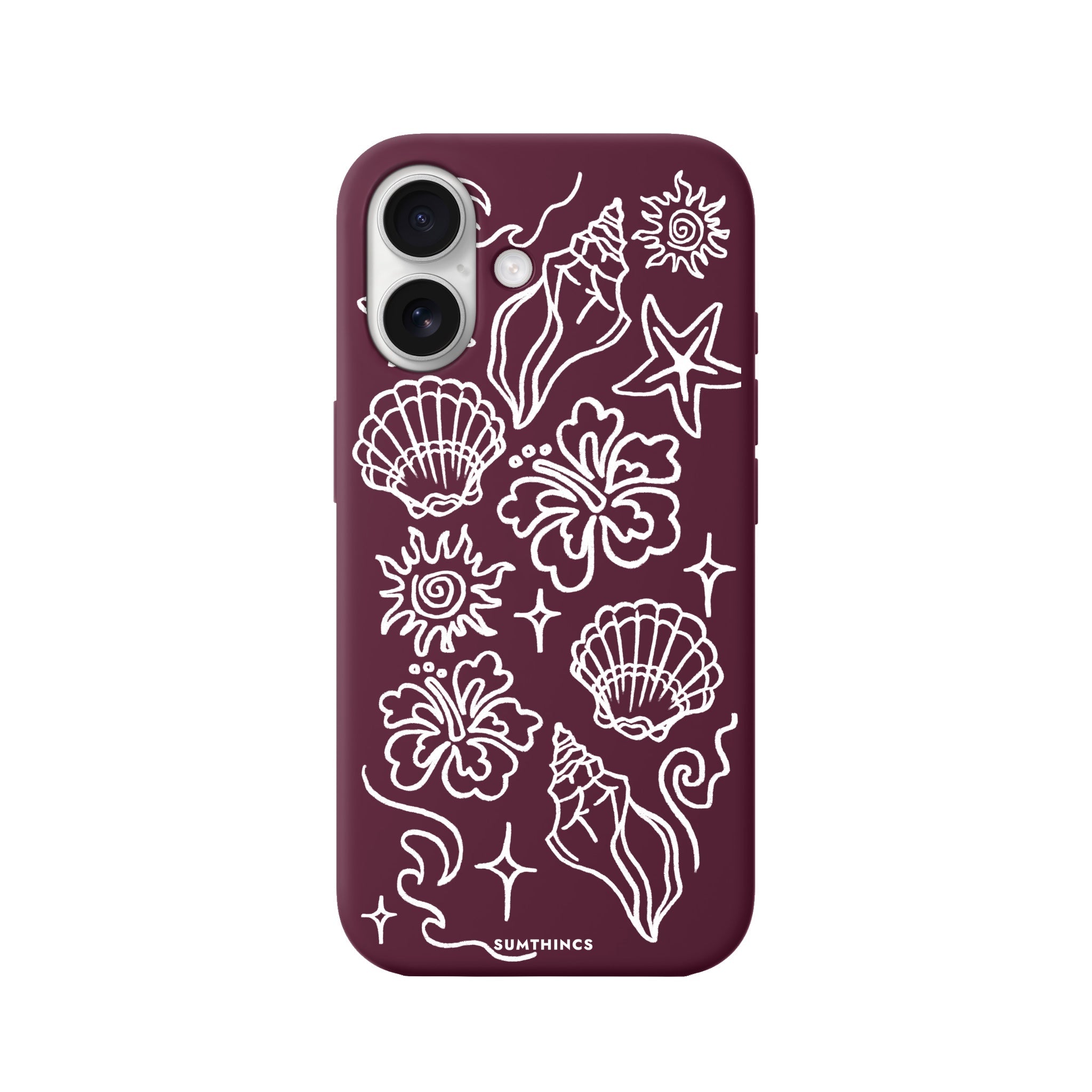 iPhone 16 Summer Sketch Premium Telefon Kılıfı Bordo - SUMTHINCS