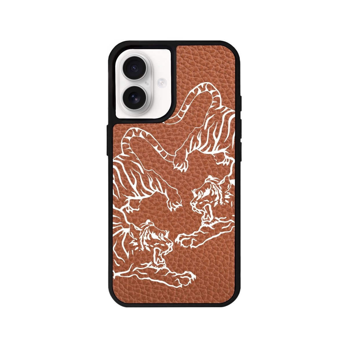 iPhone 16 Tigers Leather Vegan Deri Telefon Kılıfı Kahverengi - SUMTHINCS