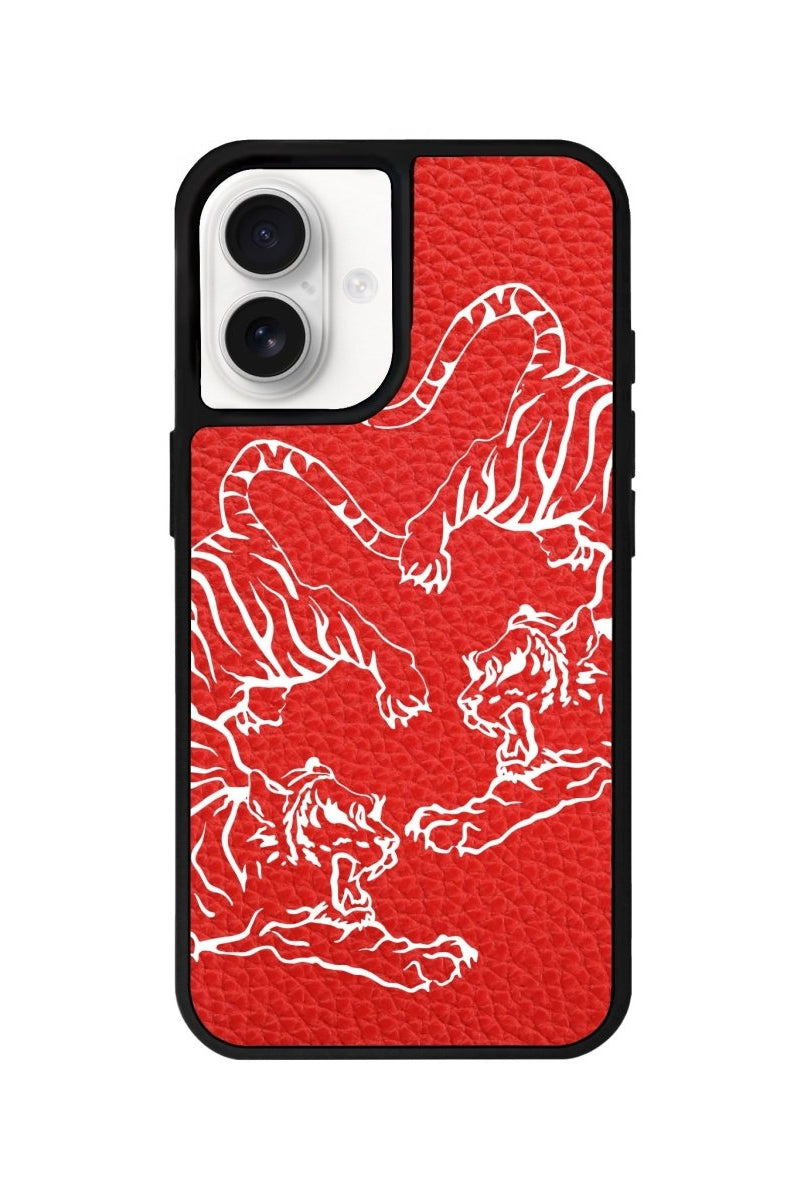 iPhone 16 Tigers Leather Vegan Deri Telefon Kılıfı Kırmızı - SUMTHINCS