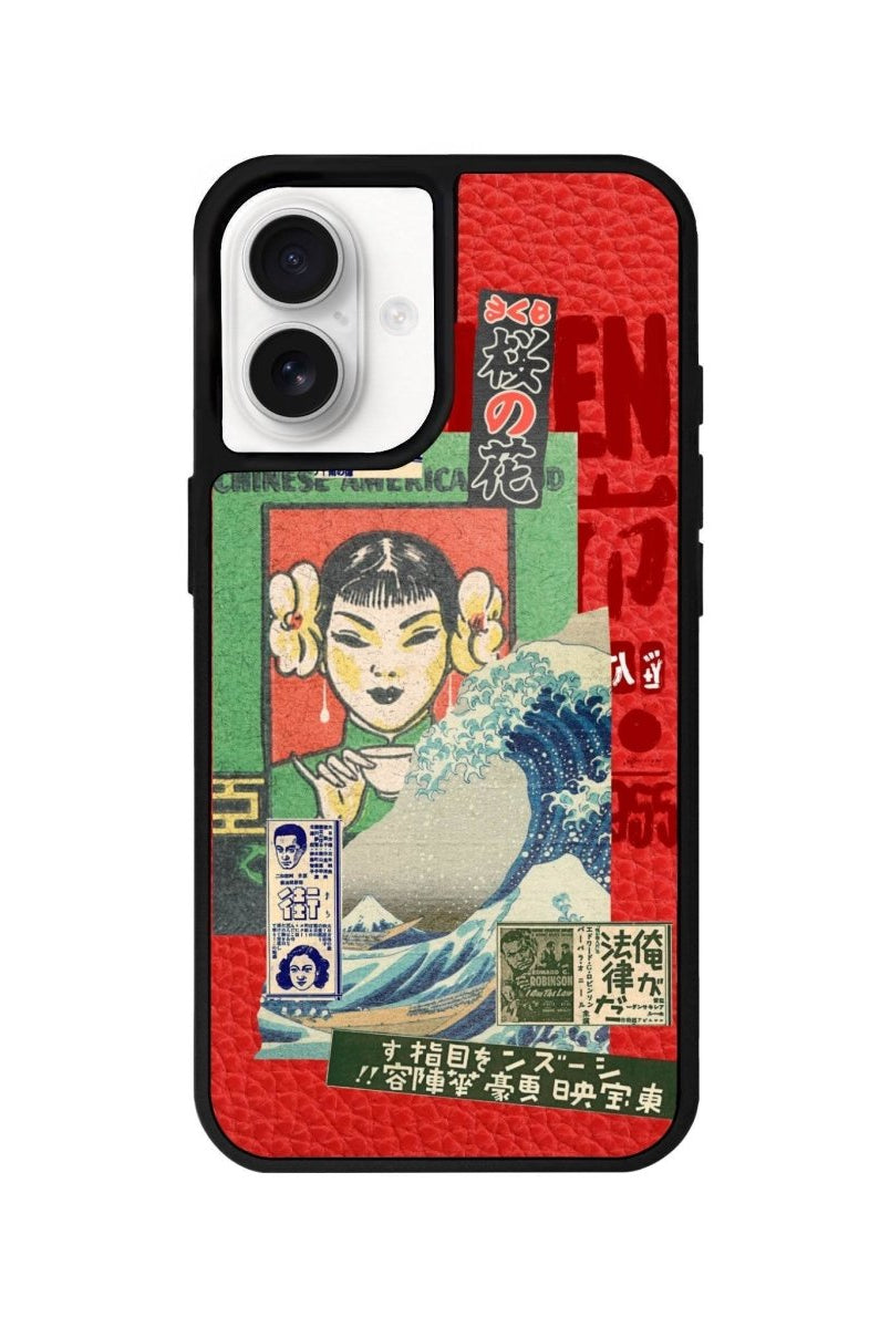 iPhone 16 Vintage Poster Leather Vegan Deri Telefon Kılıfı Kırmızı - SUMTHINCS