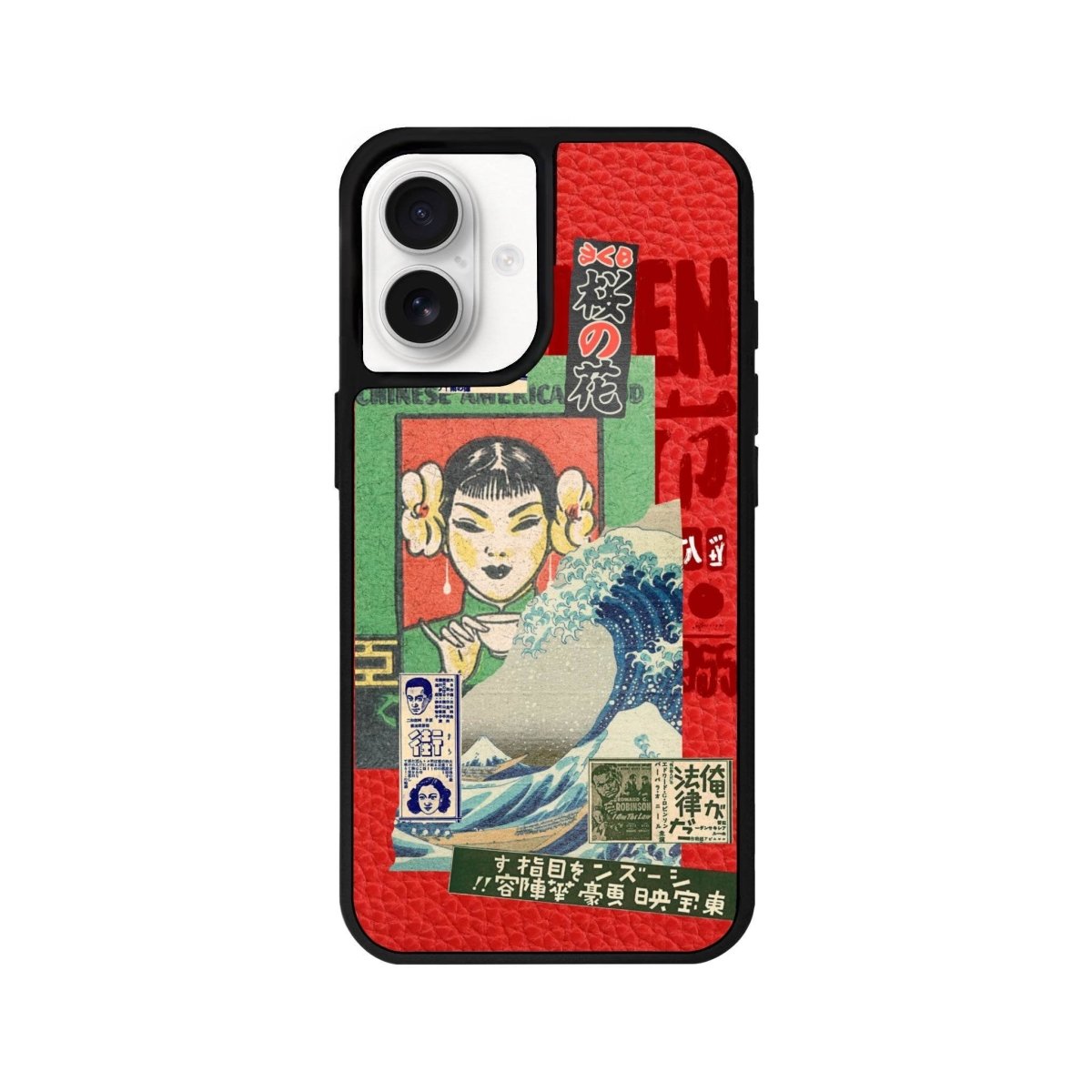 iPhone 16 Vintage Poster Leather Vegan Deri Telefon Kılıfı Kırmızı - SUMTHINCS