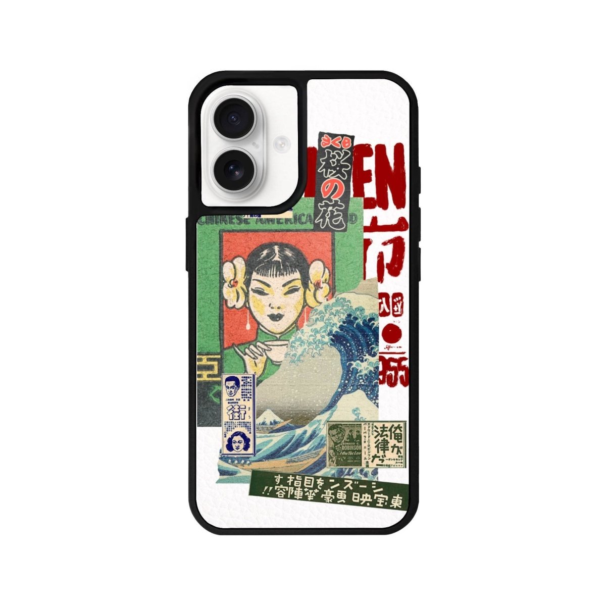 iPhone 16 Vintage Poster Leather Vegan Deri Telefon Kılıfı Beyaz - SUMTHINCS