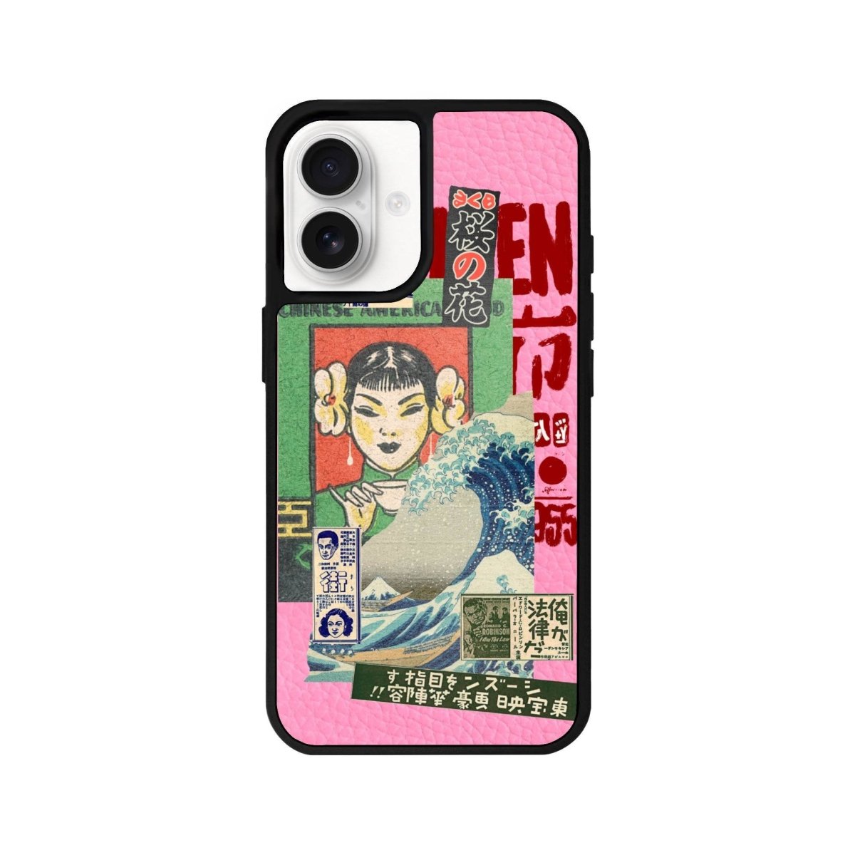 iPhone 16 Vintage Poster Leather Vegan Deri Telefon Kılıfı Pembe - SUMTHINCS