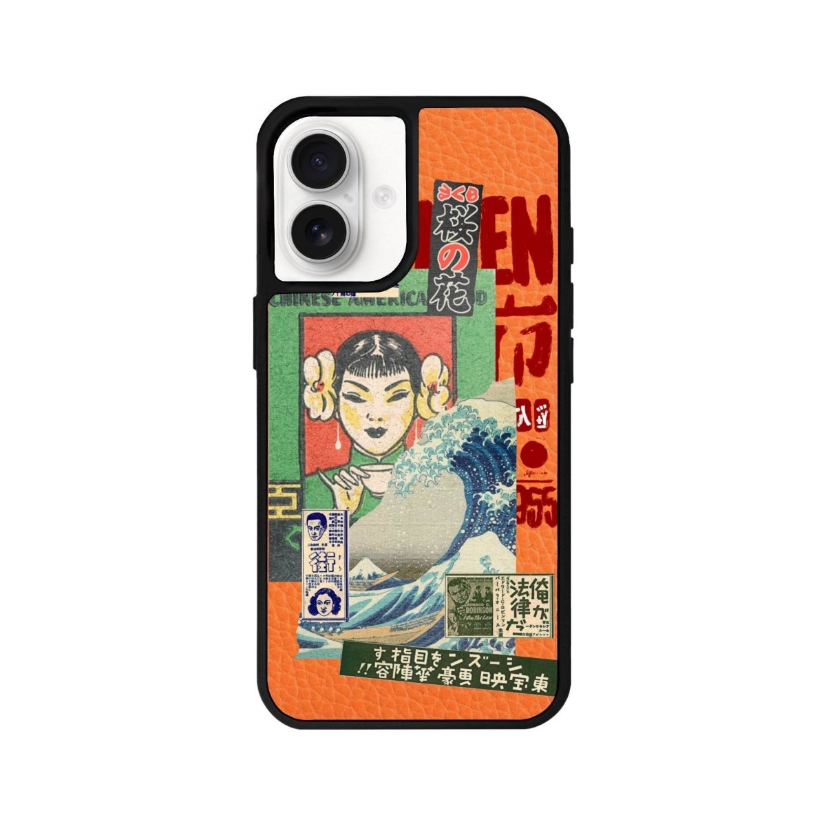 iPhone 16 Vintage Poster Leather Vegan Deri Telefon Kılıfı Turuncu - SUMTHINCS