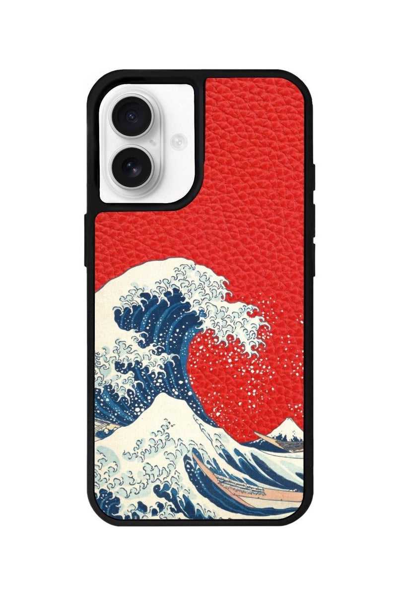 iPhone 16 Waves Leather Vegan Deri Telefon Kılıfı Kırmızı - SUMTHINCS