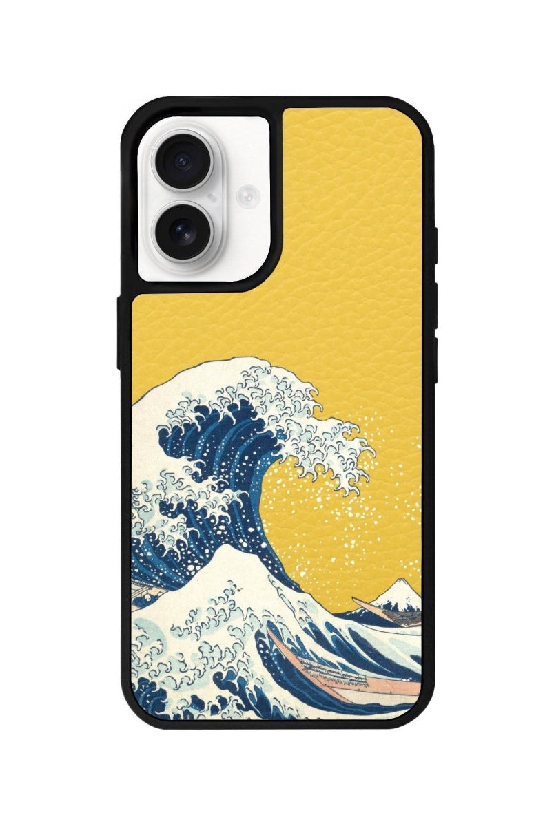 iPhone 16 Waves Leather Vegan Deri Telefon Kılıfı Sarı - SUMTHINCS