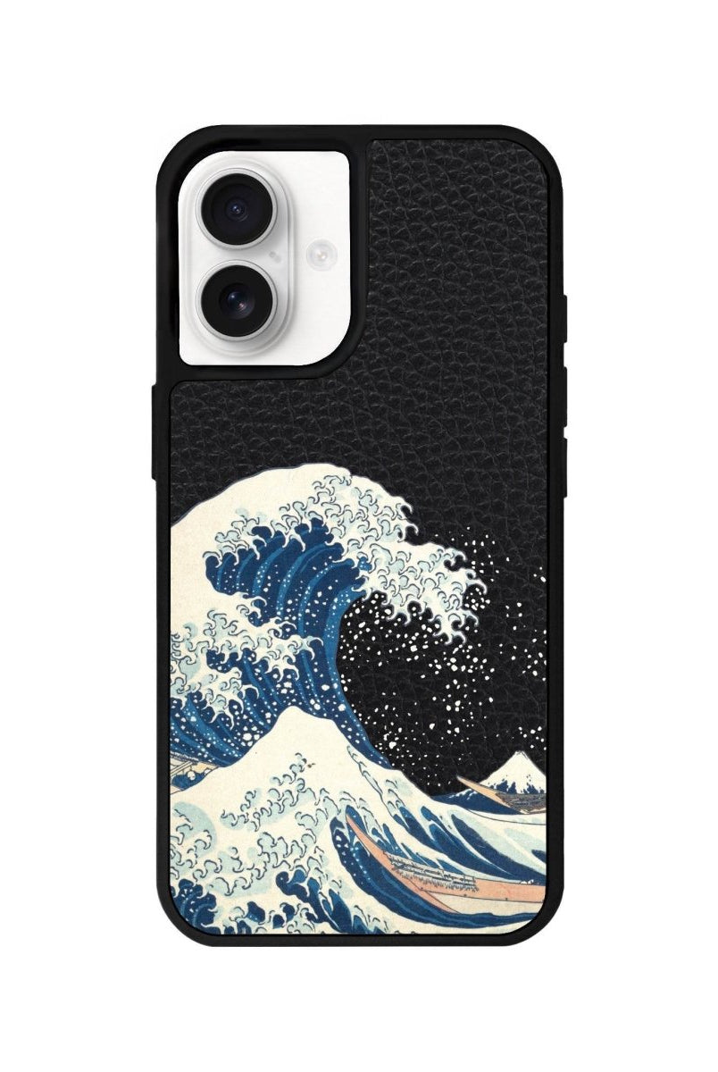 iPhone 16 Waves Leather Vegan Deri Telefon Kılıfı Siyah - SUMTHINCS