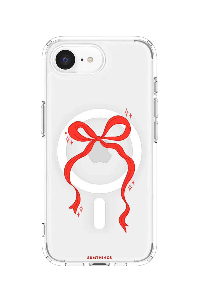 iPhone 16E Red Bow Clear Magsafe Şeffaf Telefon Kılıfı - SUMTHINCS