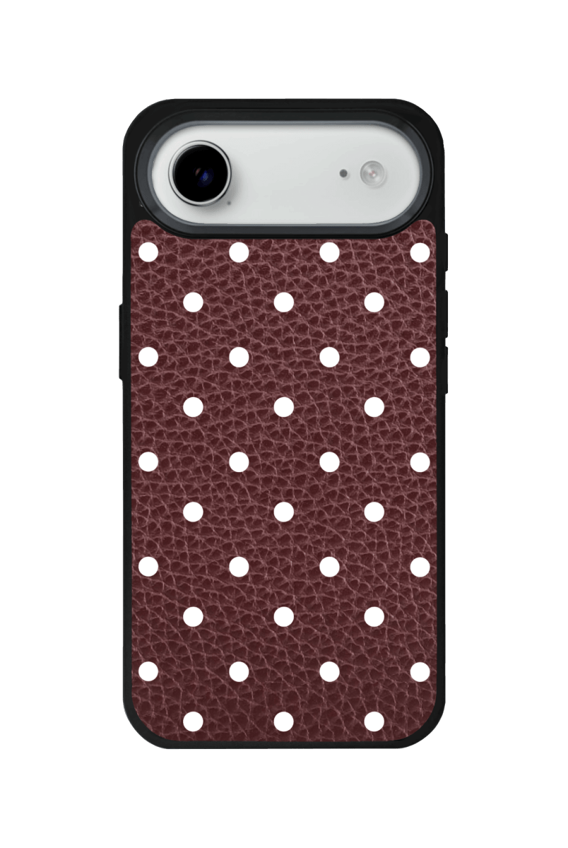 iPhone 17 Air Polka Dot Leather Deri Telefon Kılıfı Bordo - SUMTHINCS
