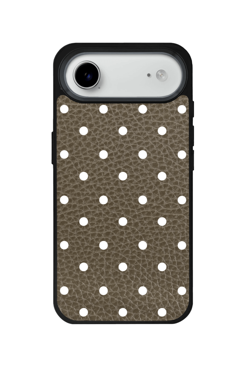 iPhone 17 Air Polka Dot Leather Deri Telefon Kılıfı Haki - SUMTHINCS