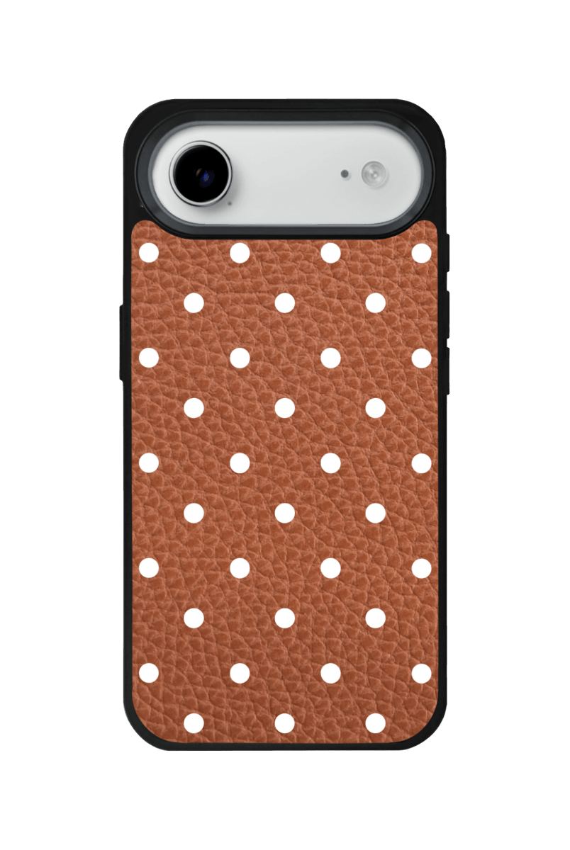 iPhone 17 Air Polka Dot Leather Deri Telefon Kılıfı Kahverengi - SUMTHINCS