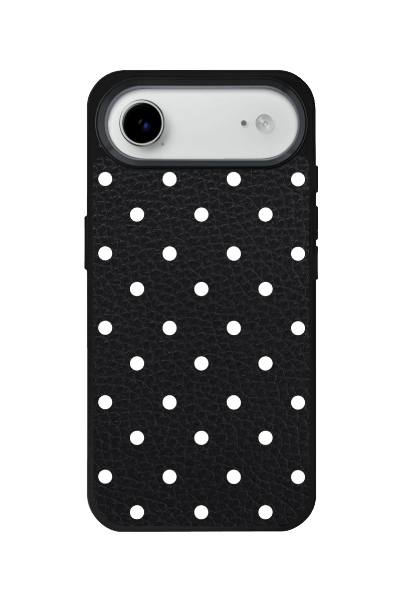 iPhone 17 Air Polka Dot Leather Deri Telefon Kılıfı Siyah - SUMTHINCS