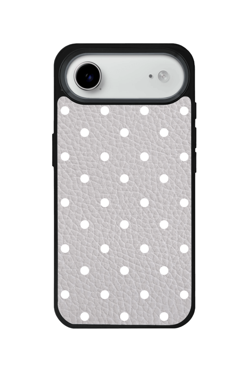 iPhone 17 Air Polka Dot Leather Deri Telefon Kılıfı Gri - SUMTHINCS