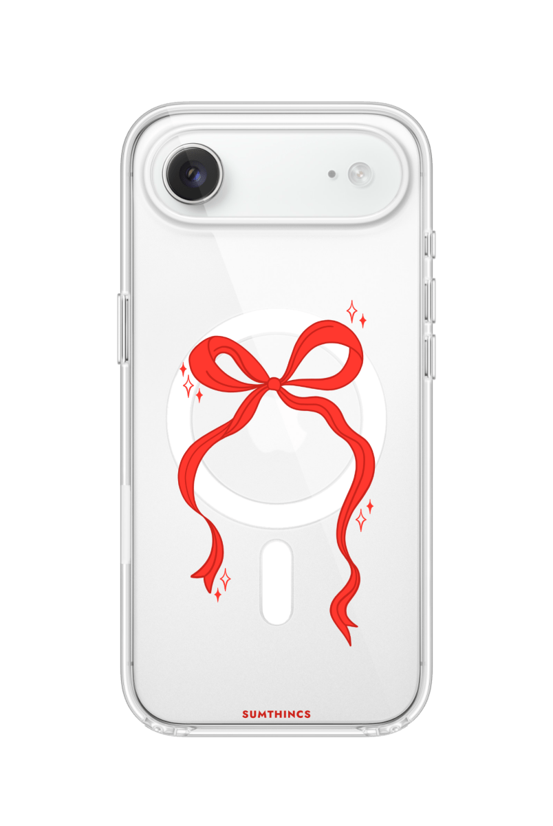 iPhone 17 Air Red Bow Clear Magsafe Şeffaf Telefon Kılıfı - SUMTHINCS
