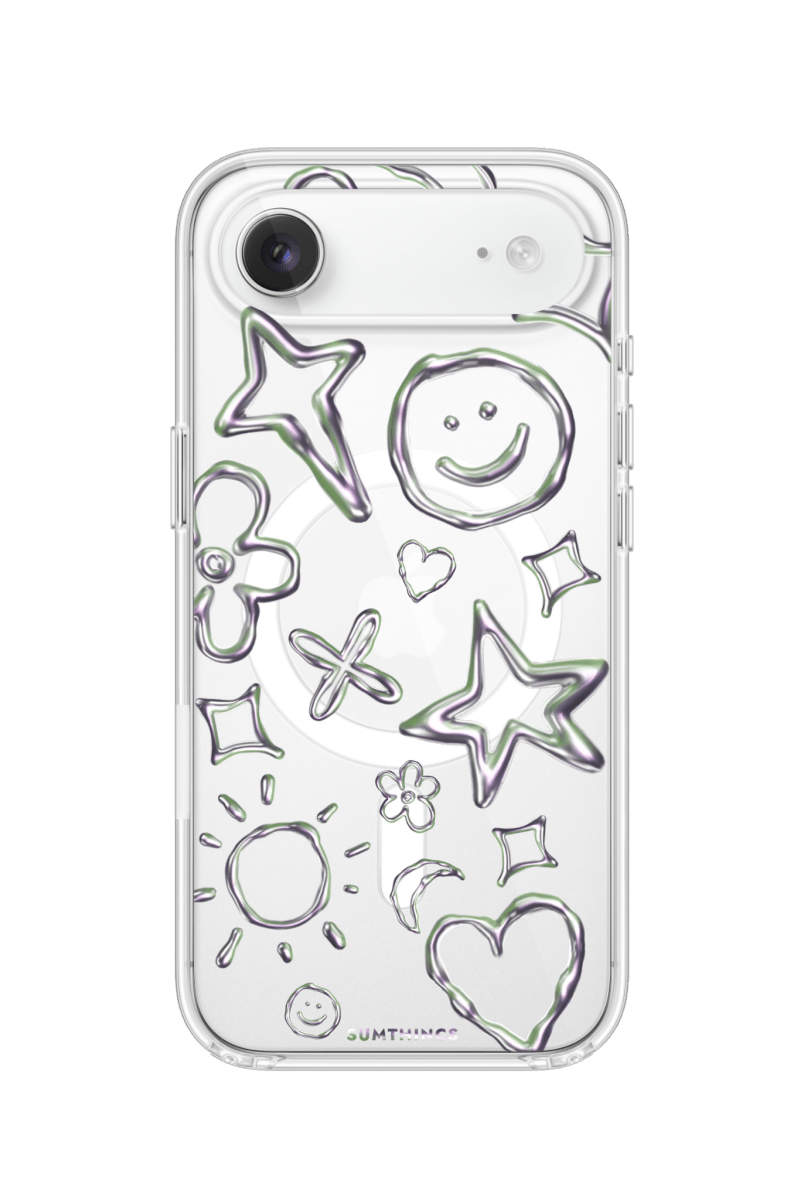iPhone 17 Air Silver Doodles Clear Magsafe Şeffaf Telefon Kılıfı - SUMTHINCS