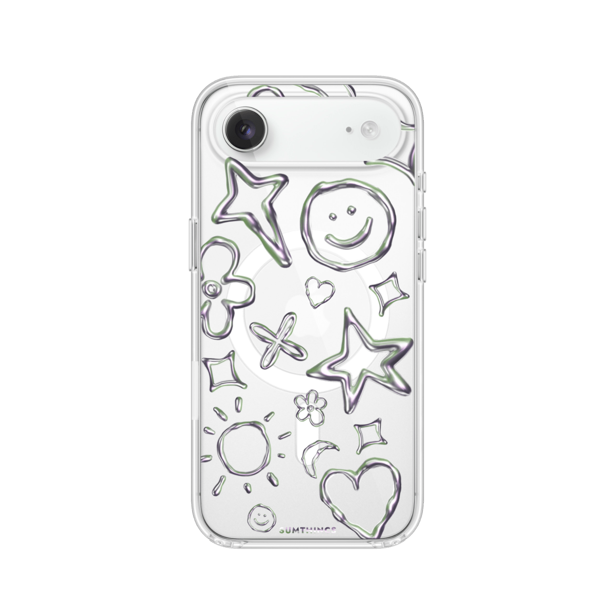 iPhone 17 Air Silver Doodles Clear Magsafe Şeffaf Telefon Kılıfı - SUMTHINCS