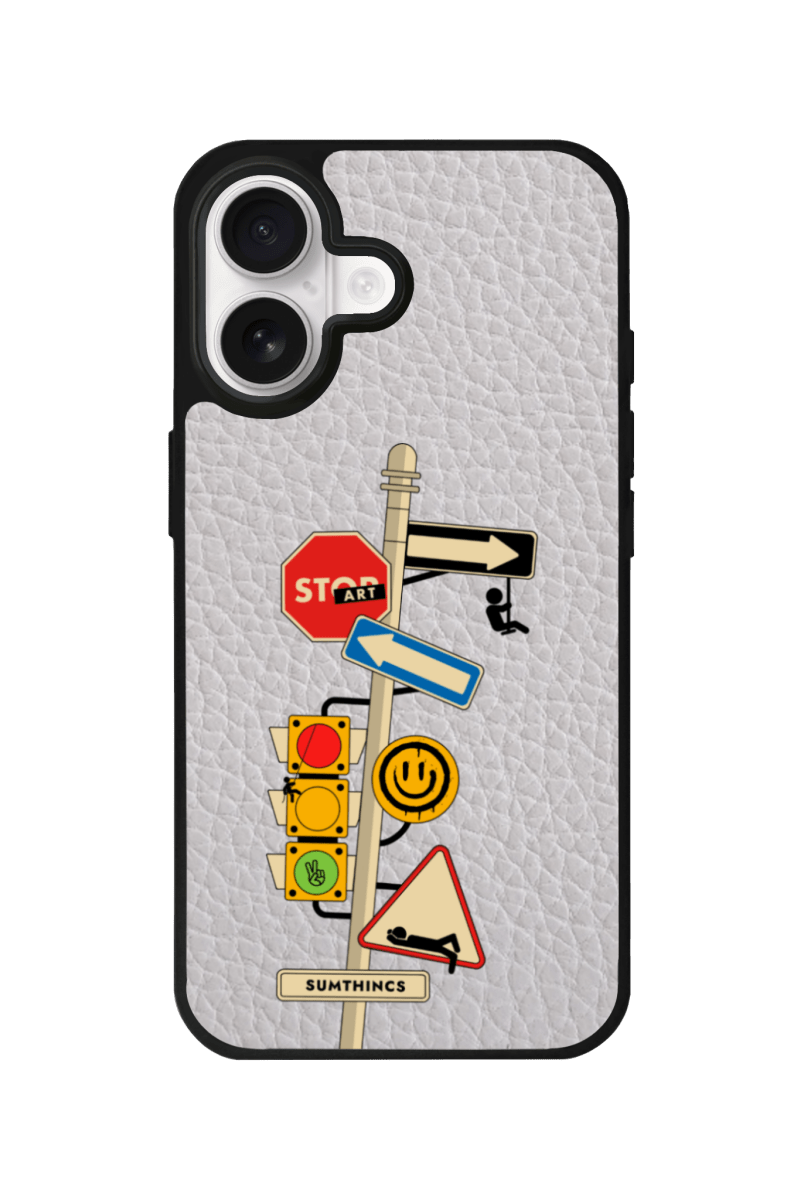 iPhone 17 Crossroad Leather Vegan Deri Telefon Kılıfı Gri - SUMTHINCS