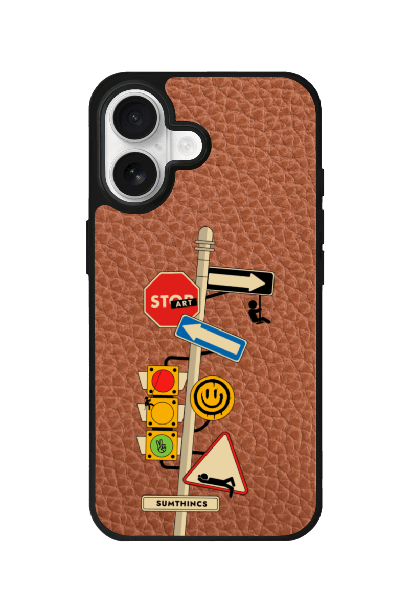 iPhone 17 Crossroad Leather Vegan Deri Telefon Kılıfı Kahverengi - SUMTHINCS
